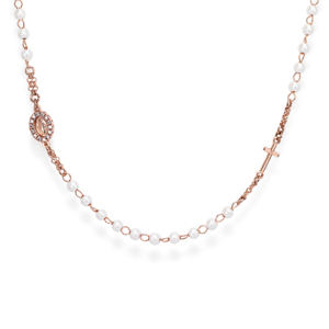 AMEN stříbrný náhrdelník Rosary pearls and Miracolosa pavè CRORBZ-M3