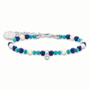 THOMAS SABO náramek White pearls & blue beads A2141-158-7
