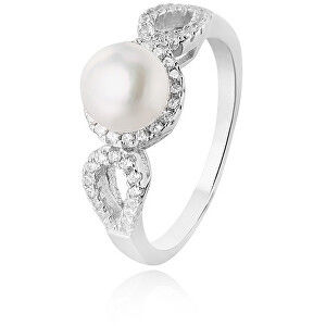 Beneto Stříbrný prsten s krystaly a pravou perlou AGG205 56 mm