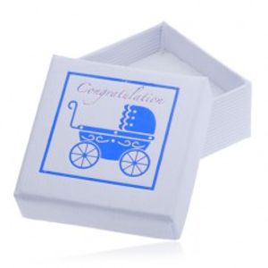 Bílá dárková krabička na šperk - modrý dětský kočárek Y25.4