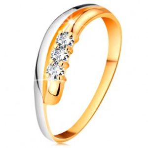 Briliantový prsten ve 14K zlatě, zvlněné dvoubarevné linie ramen, tři čiré diamanty BT178.85/91