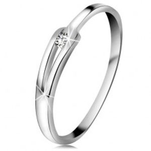 Briliantový prsten z bílého 14K zlata - blýskavý čirý diamant, úzká rozdělená ramena BT180.33/39/502.97/99