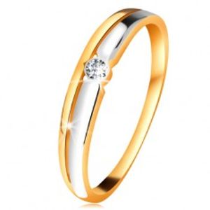 Briliantový prsten ze 14K zlata - čirý diamant v kruhové objímce, dvoubarevné linie BT179.56/63