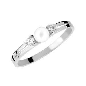 Brilio Něžný prsten z bílého zlata s krystaly a pravou perlou 225 001 00241 07 58 mm