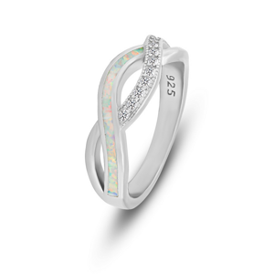 Brilio Silver Elegantní stříbrný prsten se zirkony a syntetickým opálem RI126W 56 mm