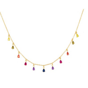 Brilio Silver Pozlacený náhrdelník s barevnými zirkony NCL137Y