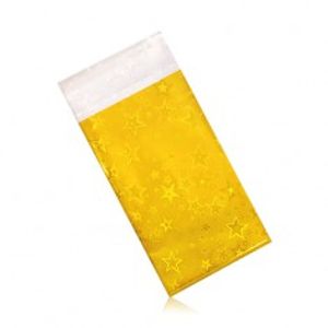 Celofánový sáček zlaté barvy - větší, vzor hvězd, duhové odlesky