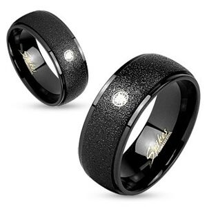 Černý ocelový prsten, blýskavý pískovaný povrch, čirý zirkonek, 6 mm - Velikost: 49