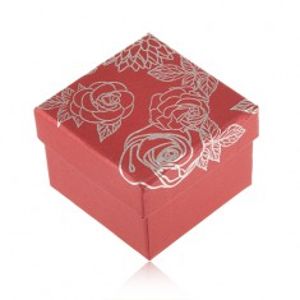 Červená krabička na šperk, motiv květů stříbrné barvy Y27.13