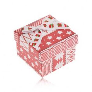 Červenobílá dárková krabička, vánoční motiv, mašle VY15
