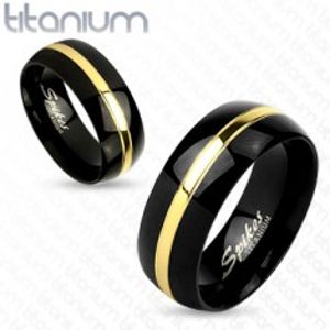 Černý prsten z titanu, lesklý oblý povrch, pás zlaté barvy, 8 mm HH13.4