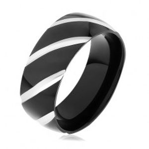 Černý ocelový prsten, lesklý povrch zdobený šikmými zářezy HH11.8
