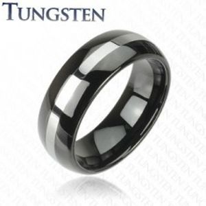 Černý wolframový prsten se stříbrným pruhem, 6 mm K18.19
