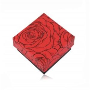 Černo-červená krabička na dva prsteny nebo náušnice - kvetoucí růže