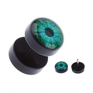 Černý akrylový fake plug do ucha - zelené oko AA3.31