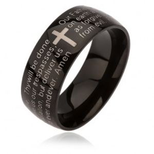 Černý prsten z oceli, stříbrný kříž, modlitba Otčenáš BB11.13