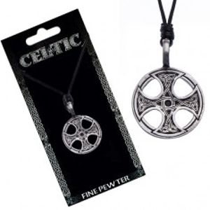 Černý šňůrkový náhrdelník – kovový přívěsek, keltský kříž