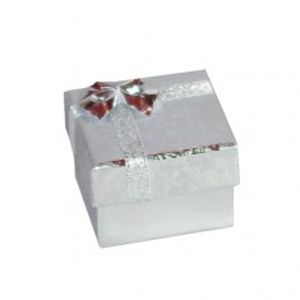 Dárková krabička na náušnice - stříbrné lesklé růže, mašle, 50 mm Y4.7