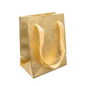 Dárková taštička, lesklý mřížkovaný povrch zlaté barvy, stužky GY56
