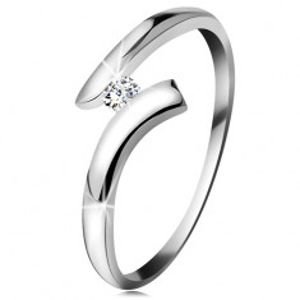 Diamantový prsten z bílého 14K zlata - zářivý čirý briliant, lesklá zahnutá ramena BT180.87/92
