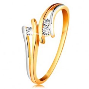 Diamantový zlatý prsten 585, tři zářivé čiré brilianty, rozdělená dvoubarevná ramena BT179.96/180.03/503.83/87