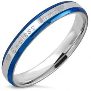 Dvoubarevný prsten z oceli - zkosené hrany, nápis "Endless Love", srdíčka, 3,5 mm J08.01