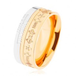Dvoubarevný ocelový prsten - zlatý a stříbrný odstín, vzor - keltské kříže HH8.15