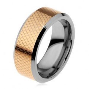 Dvoubarevný wolframový prsten, drobné kosočtverce, zkosené okraje, 8 mm H8.03