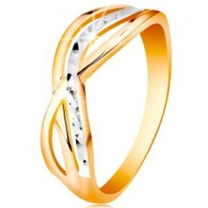 Dvoubarevný prsten ve 14K zlatě - zvlněné a rozvětvené linie ramen, rýhy GG192.59/67