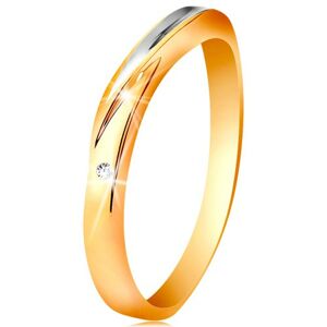 Dvoubarevný prsten ze zlata 585 - vlnka z bílého zlata, drobný čirý zirkon - Velikost: 60
