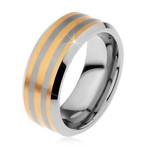 Dvoubarevný wolframový prsten se třemi proužky zlaté barvy, lesklo-matný, 8 mm - Velikost: 66