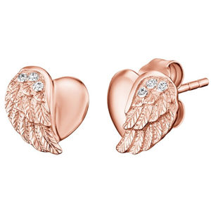 Engelsrufer Růžově zlacené stříbrné náušnice Srdce s andělským křídlem a zirkony ERE-LILHW-STR