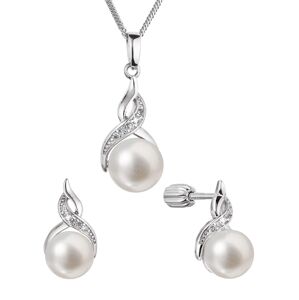 Evolution Group Luxusní stříbrná souprava s pravými perlami a zirkony 29054.1B (náušnice, řetízek, přívěsek)