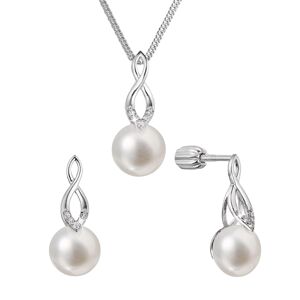 Evolution Group Souprava stříbrných šperků se zirkony a pravými perlami 29052.1B (náušnice, řetízek, přívěsek)