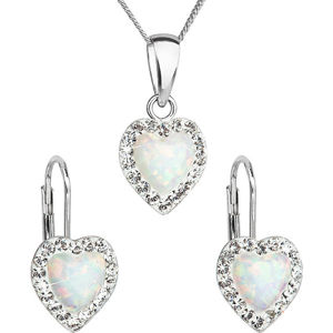 Evolution Group Srdíčková souprava šperků s krystaly Preciosa 39161.1 & white s.opal (náušnice, řetízek, přívěsek)