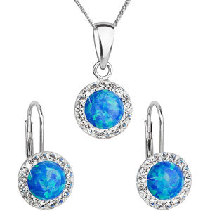 Evolution Group Třpytivá souprava šperků s krystaly Preciosa 39160.1 & blue s.opal (náušnice, řetízek, přívěsek)