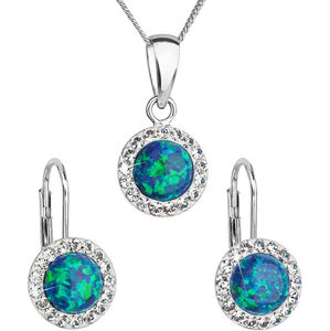 Evolution Group Třpytivá souprava šperků s krystaly Preciosa 39160.1 & green s.opal (náušnice, řetízek, přívěsek)