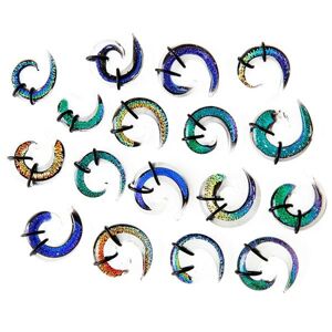 Expander do ucha - vícebarevná skleněná spirálka, gumičky - Tloušťka : 7,5 mm, Barva piercing: Čirá - Modrá