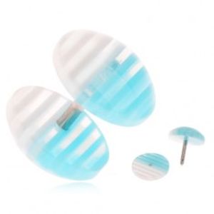Fake plug do ucha z akrylu, průhledná kolečka, bílé a modré proužky I16.02