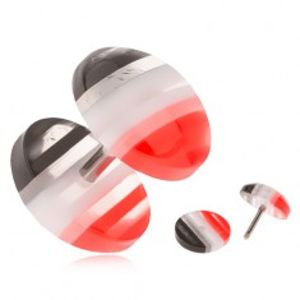 Fake plug z akrylu, vypouklá kolečka, červené, bílé a černé pruhy S55.25