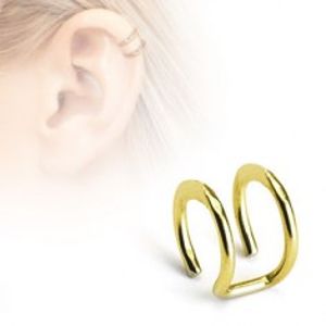 Falešný piercing do ucha z chirurgické oceli - dvojitý kroužek ve zlatém odstínu