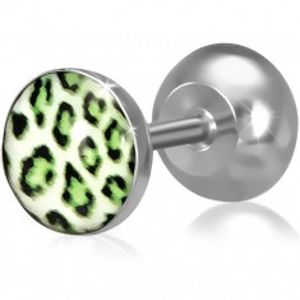 Falešný piercing do ucha z oceli, kruh se zeleným leopardím vzorem O1.13