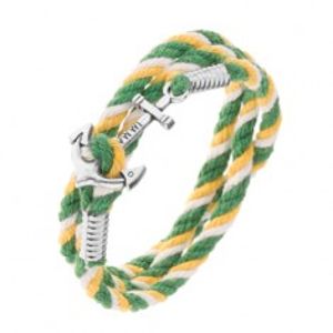 Barevný náramek na ruku v zelené, žluté a bílé barvě, lesklá lodní kotva Z42.10