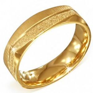 Hranatý zlatý ocelový prsten - pískovaný a saténový pás BB5.2
