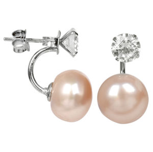 JwL Luxury Pearls Stříbrné náušnice s pravou lososovou perlou a krystalem 2v1 JL0216