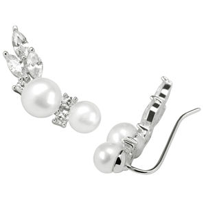 JwL Luxury Pearls Podélné stříbrné náušnice s pravými perlami a krystaly JL0300