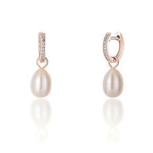 JwL Luxury Pearls Bronzové kruhové náušnice á la vévodkyně Kate s pravou perlou a zirkony 3v1 JL0687