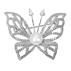 JwL Luxury Pearls Třpytivá brož motýl s pravou perlou a krystaly JL0507
