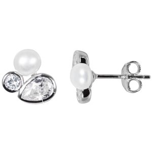 JwL Luxury Pearls Třpytivé náušnice s pravou perlou a krystaly JL0545