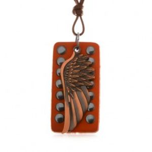 Kožený náhrdelník - andělské křídlo měděné barvy, okovaný pás kůže AB15.15